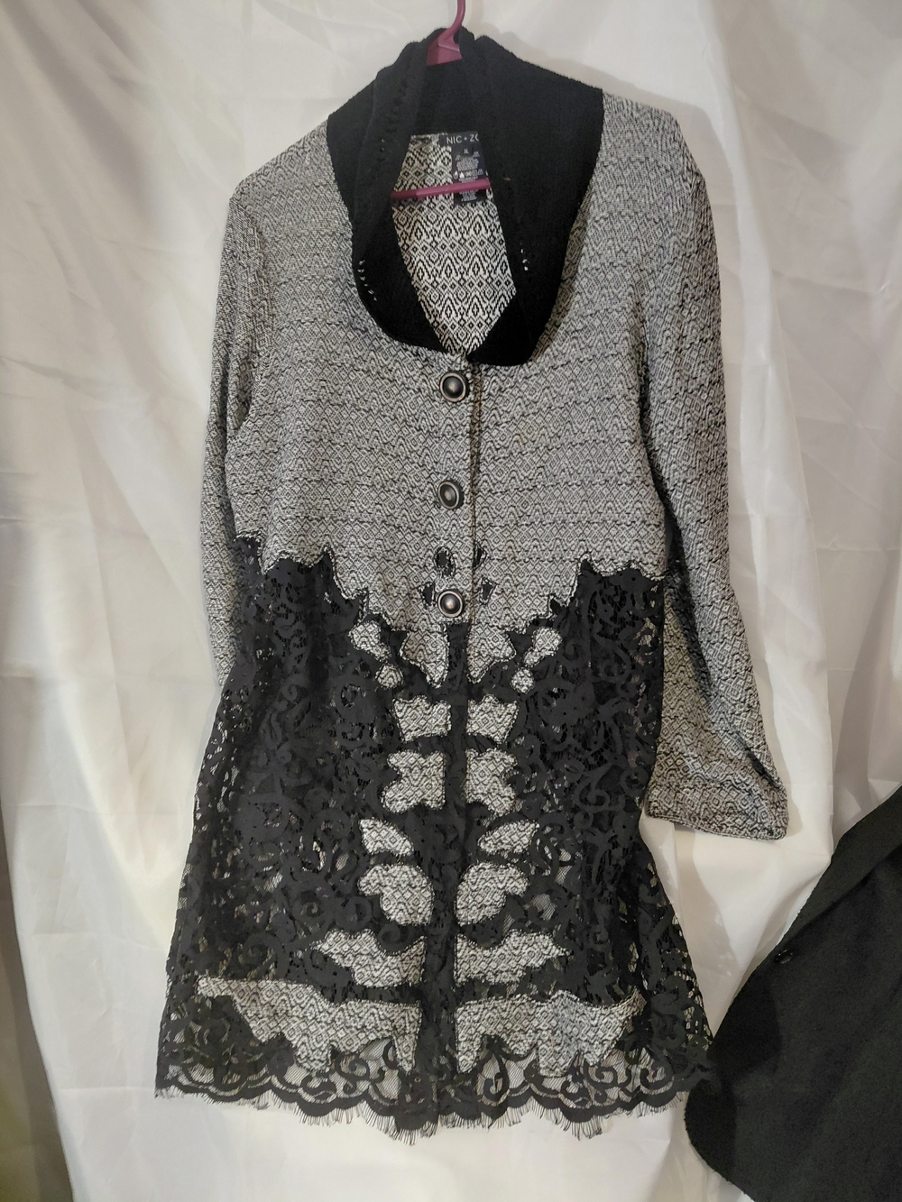 NIC+ZOE Black and Gray Lace-Accent Blazer